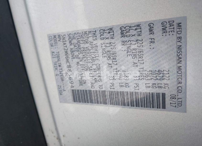 Photo 9 of 2017 Nissan Rogue SV (VIN 5N1AT2MV6HC885694)