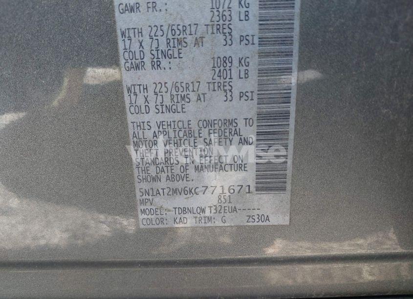 Photo 9 of 2019 Nissan Rogue SV (VIN 5N1AT2MV6KC771671)