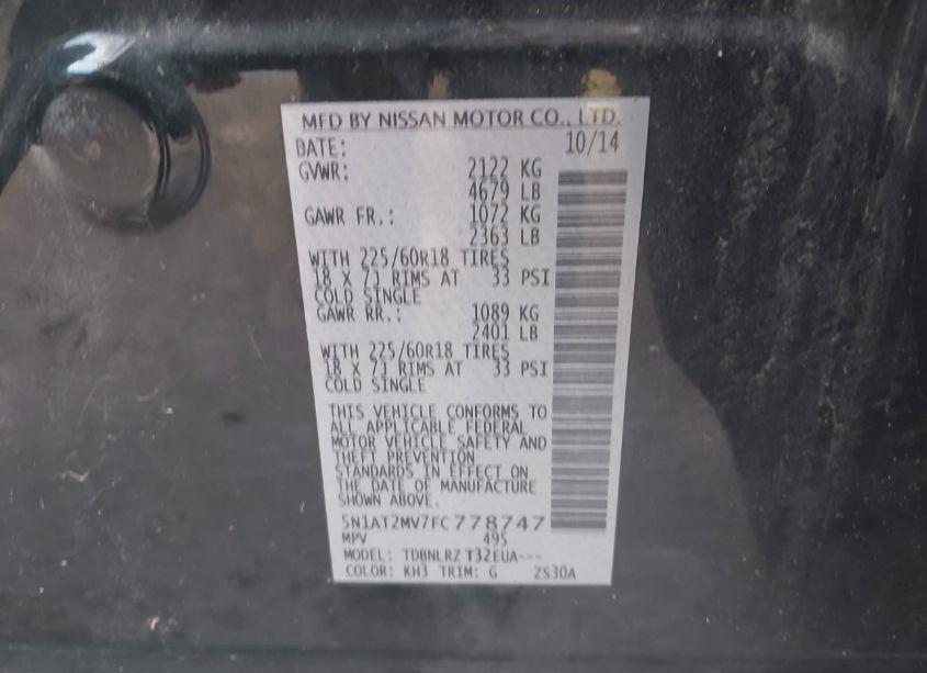 Photo 9 of 2015 Nissan Rogue SL (VIN 5N1AT2MV7FC778747)