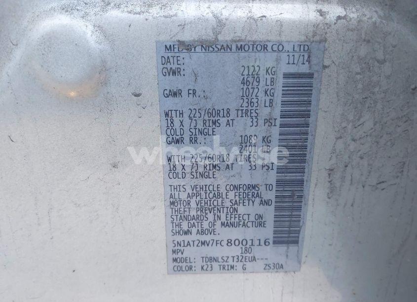 Photo 9 of 2015 Nissan Rogue SL (VIN 5N1AT2MV7FC800116)