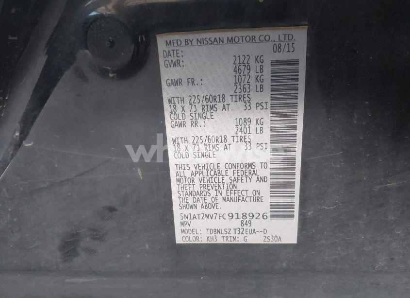 Photo 9 of 2015 Nissan Rogue SL (VIN 5N1AT2MV7FC918926)