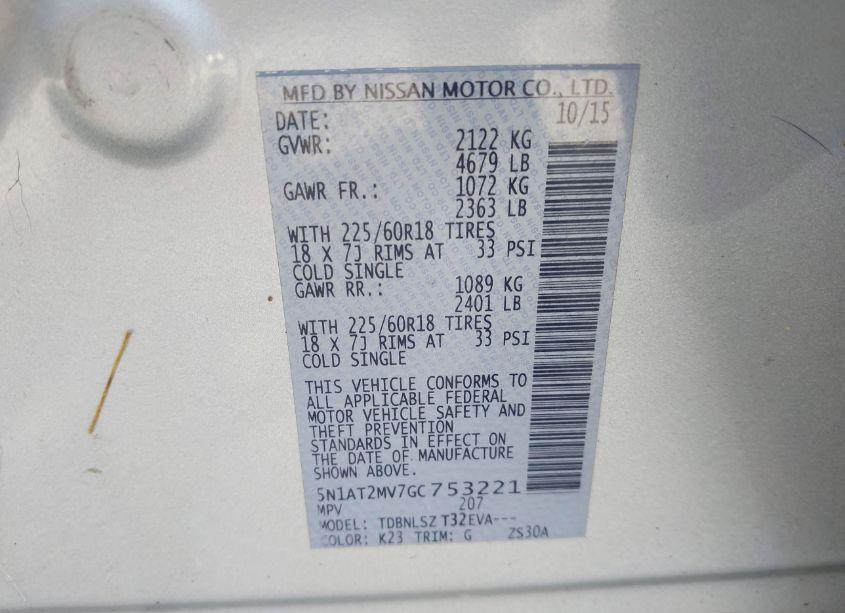 Photo 9 of 2016 Nissan Rogue SL (VIN 5N1AT2MV7GC753221)