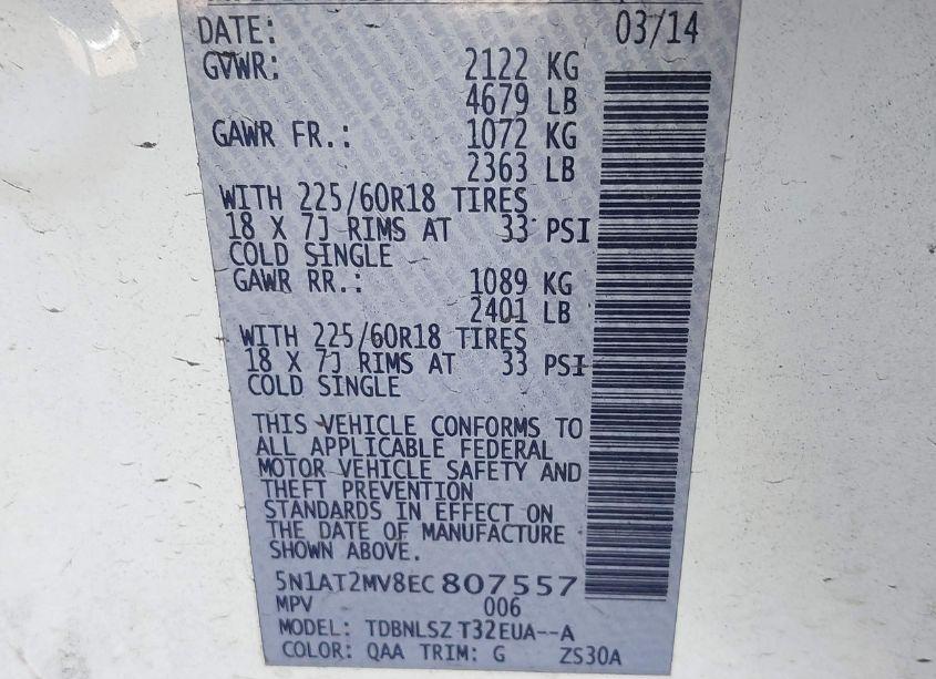 Photo 9 of 2014 Nissan Rogue SL (VIN 5N1AT2MV8EC807557)