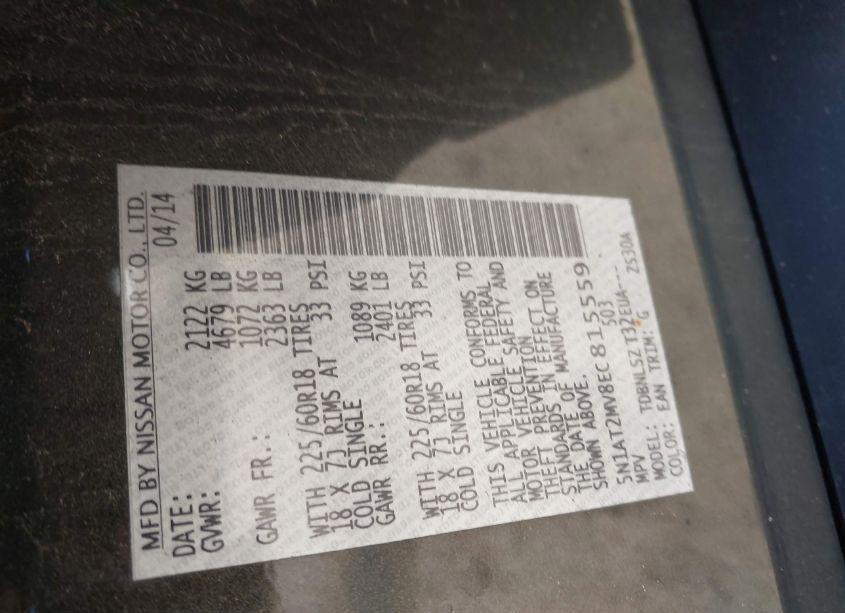 Photo 9 of 2014 Nissan Rogue SL (VIN 5N1AT2MV8EC815559)