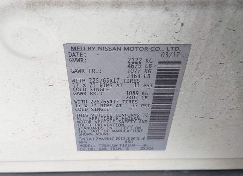 Photo 9 of 2017 Nissan Rogue SV (VIN 5N1AT2MV8HC803853)