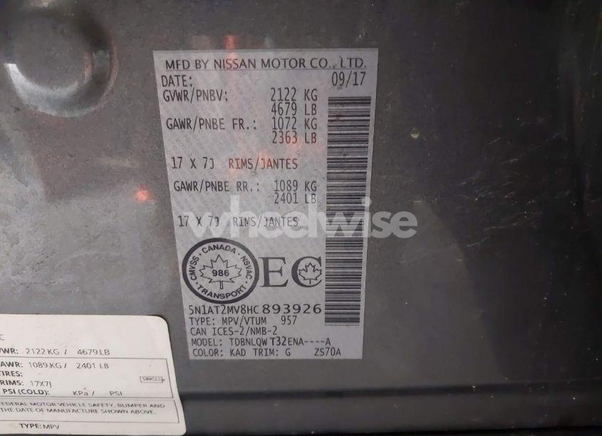 Photo 9 of 2017 Nissan Rogue S/SL/SV (VIN 5N1AT2MV8HC893926)