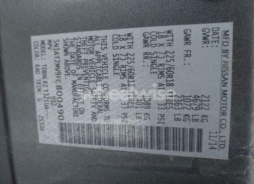 Photo 9 of 2015 Nissan Rogue SL (VIN 5N1AT2MV9FC800490)