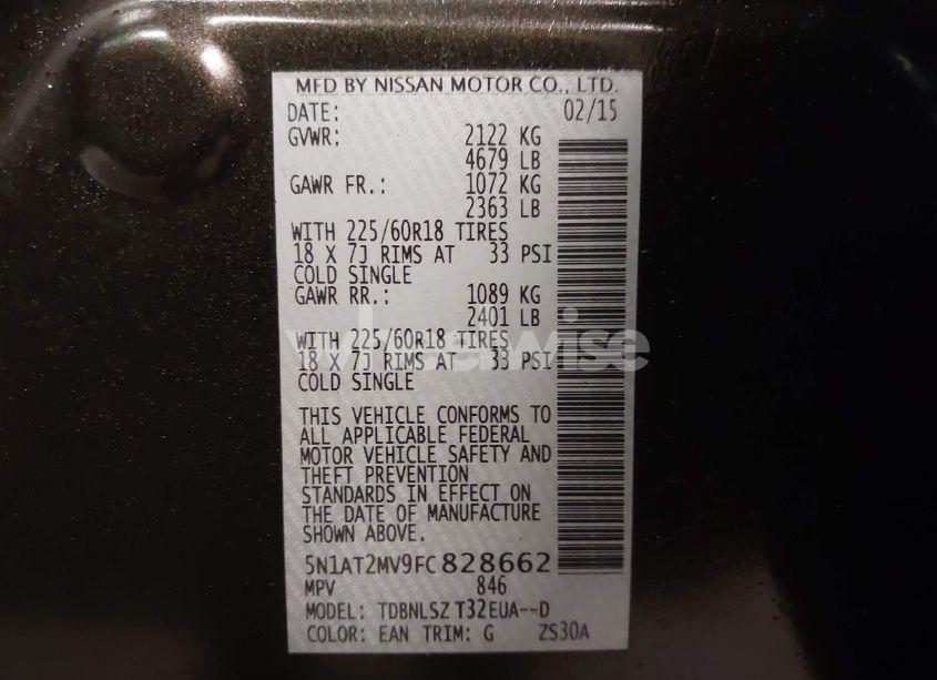 Photo 9 of 2015 Nissan Rogue SL (VIN 5N1AT2MV9FC828662)