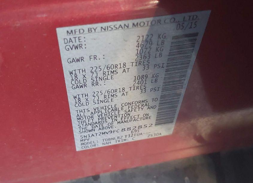 Photo 9 of 2015 Nissan Rogue SL (VIN 5N1AT2MV9FC882852)