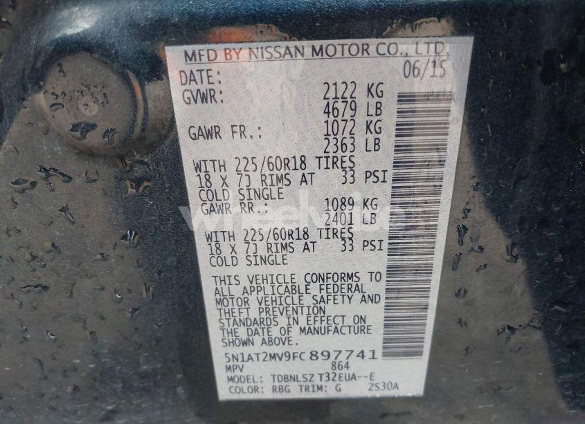 Photo 9 of 2015 Nissan Rogue SL (VIN 5N1AT2MV9FC897741)