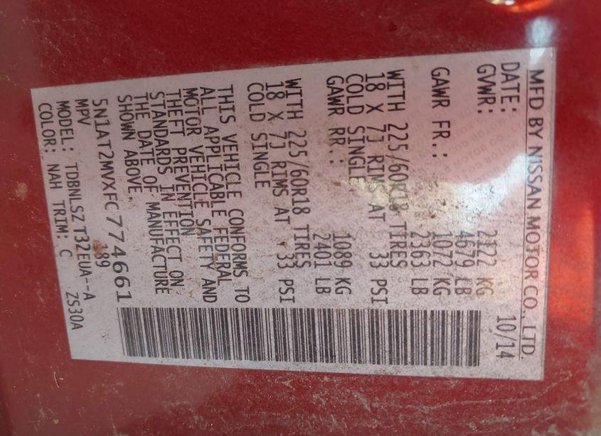 Photo 9 of 2015 Nissan Rogue SL (VIN 5N1AT2MVXFC774661)