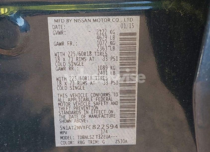 Photo 9 of 2015 Nissan Rogue SL (VIN 5N1AT2MVXFC822594)