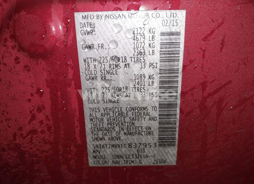 Photo 9 of 2015 Nissan Rogue SL (VIN 5N1AT2MVXFC837953)