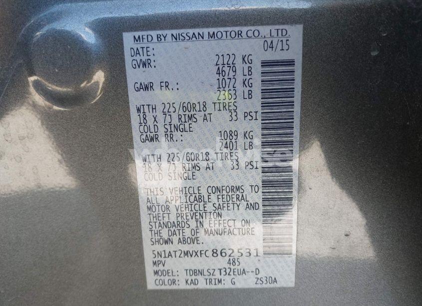 Photo 9 of 2015 Nissan Rogue SL (VIN 5N1AT2MVXFC862531)