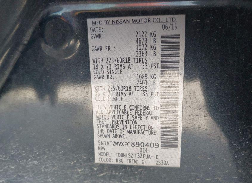 Photo 9 of 2015 Nissan Rogue SL (VIN 5N1AT2MVXFC890409)