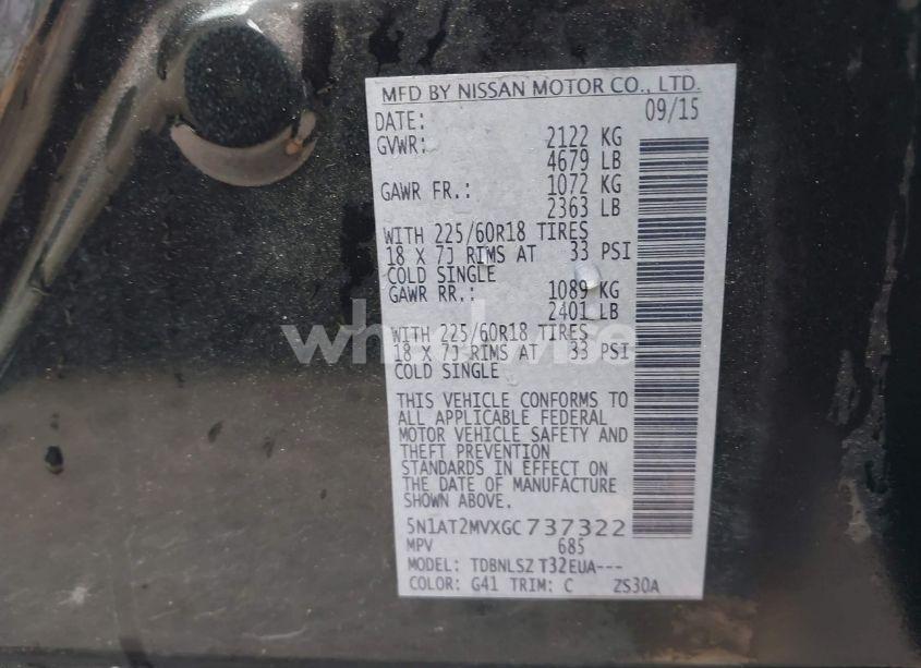 Photo 9 of 2016 Nissan Rogue SL (VIN 5N1AT2MVXGC737322)