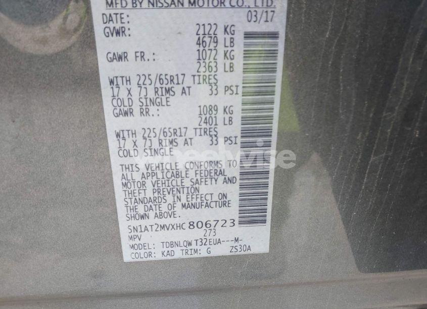Photo 9 of 2017 Nissan Rogue SV (VIN 5N1AT2MVXHC806723)