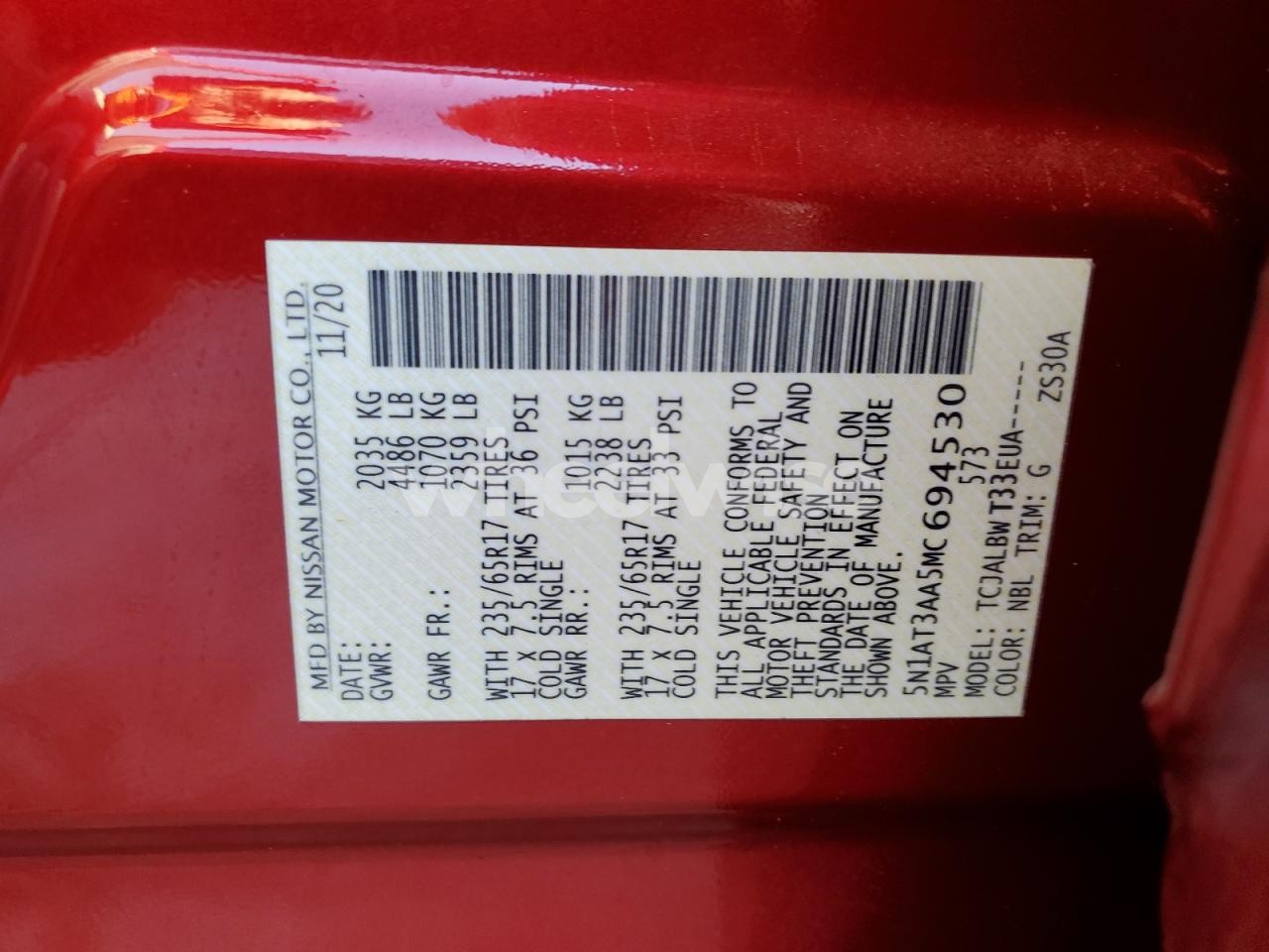 Photo 13 of 2021 NISSAN ROGUE S (VIN 5N1AT3AA5MC694530)