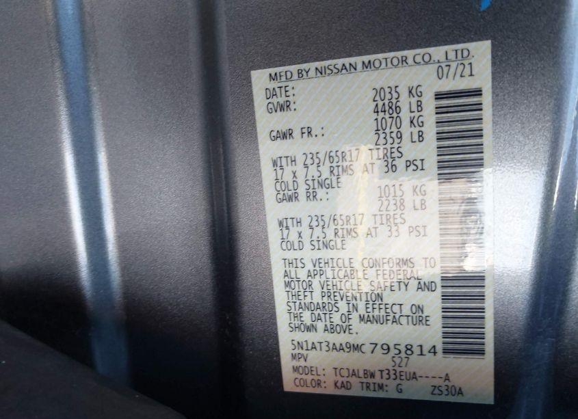 Photo 9 of 2021 Nissan Rogue S FWD (VIN 5N1AT3AA9MC795814)