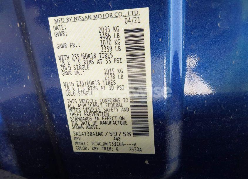 Photo 9 of 2021 Nissan Rogue SV FWD (VIN 5N1AT3BA1MC759758)