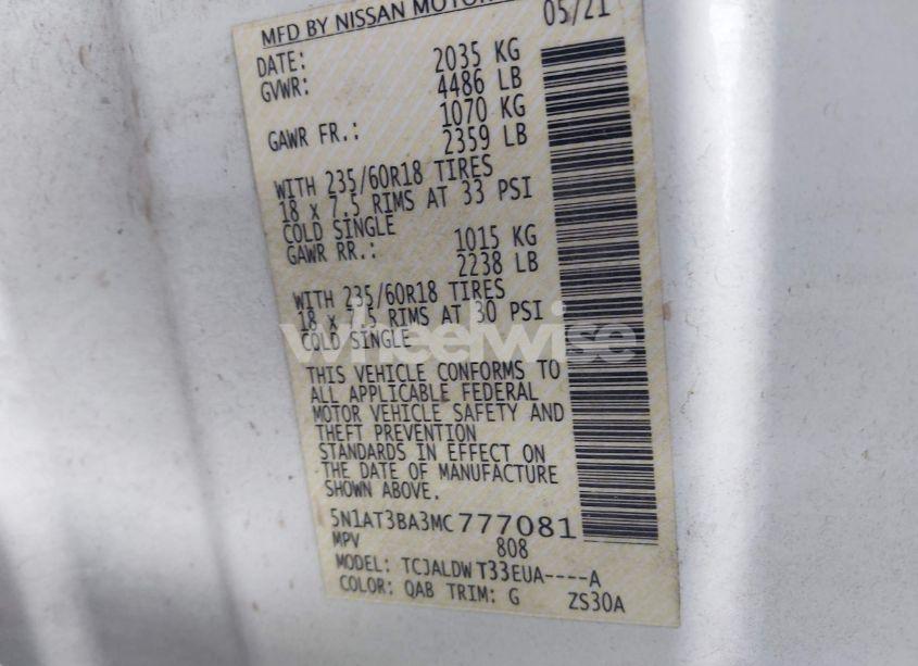 Photo 9 of 2021 Nissan Rogue SV FWD (VIN 5N1AT3BA3MC777081)
