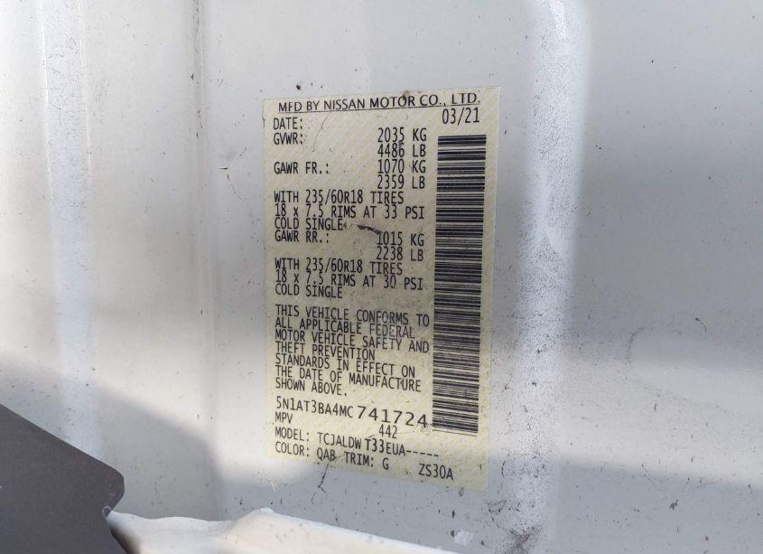 Photo 9 of 2021 Nissan Rogue SV FWD (VIN 5N1AT3BA4MC741724)