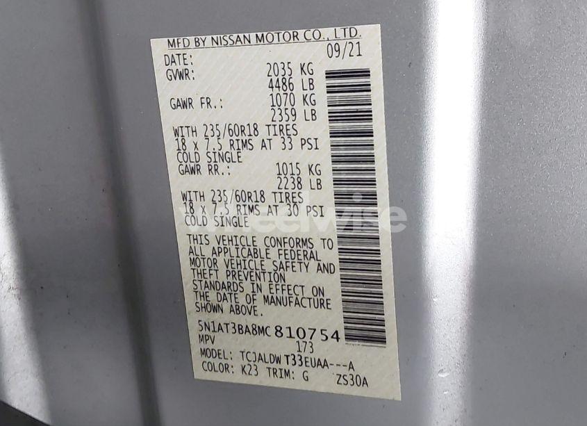 Photo 9 of 2021 Nissan Rogue SV FWD (VIN 5N1AT3BA8MC810754)