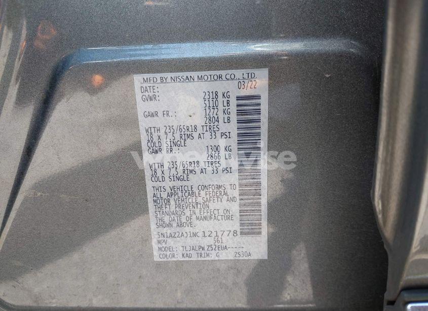 Photo 9 of 2022 Nissan Murano S FWD (VIN 5N1AZ2AJ1NC121778)