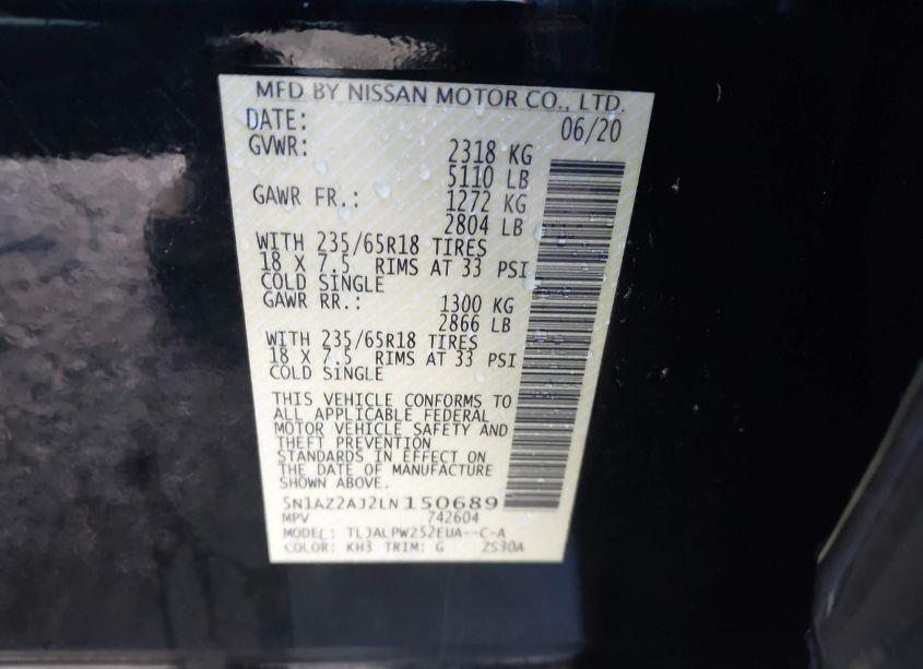 Photo 9 of 2020 Nissan Murano S FWD (VIN 5N1AZ2AJ2LN150689)