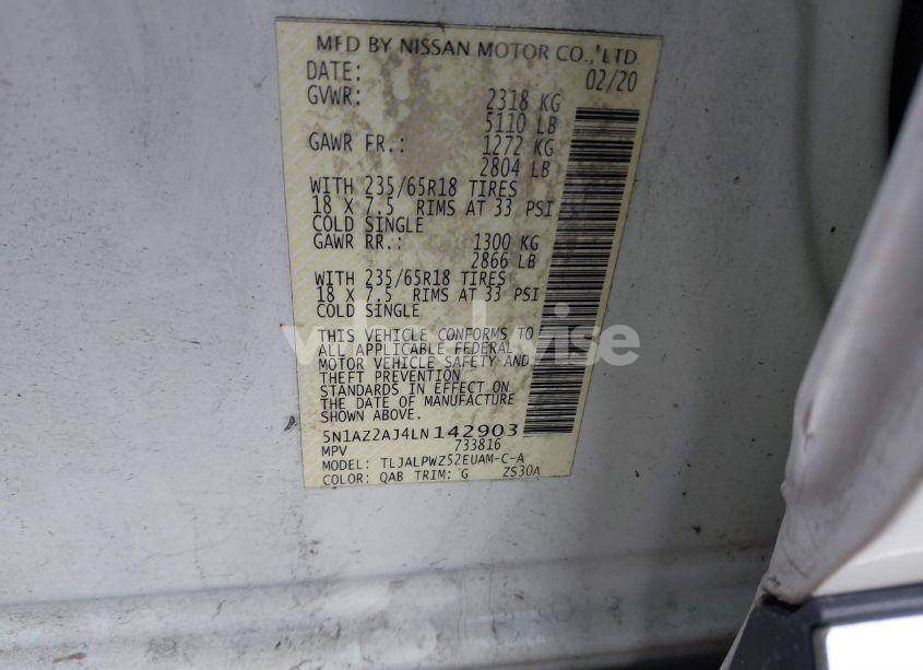 Photo 9 of 2020 Nissan Murano S FWD (VIN 5N1AZ2AJ4LN142903)