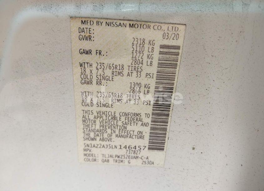 Photo 9 of 2020 Nissan Murano S FWD (VIN 5N1AZ2AJ5LN146457)