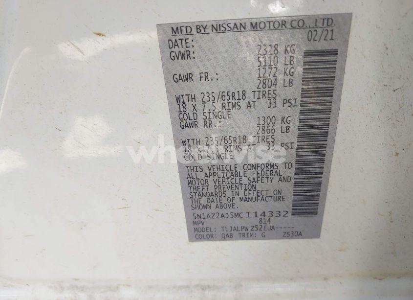 Photo 9 of 2021 Nissan Murano S FWD (VIN 5N1AZ2AJ5MC114332)