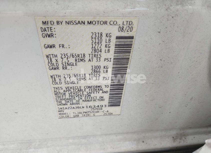 Photo 9 of 2020 Nissan Murano S FWD (VIN 5N1AZ2AJ6LN163493)