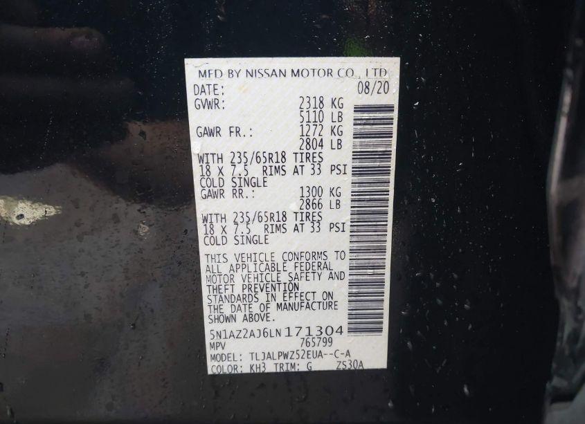 Photo 9 of 2020 Nissan Murano S FWD (VIN 5N1AZ2AJ6LN171304)