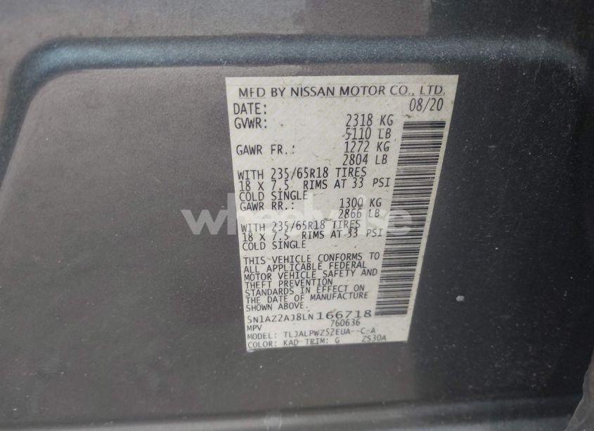 Photo 9 of 2020 Nissan Murano S FWD (VIN 5N1AZ2AJ8LN166718)