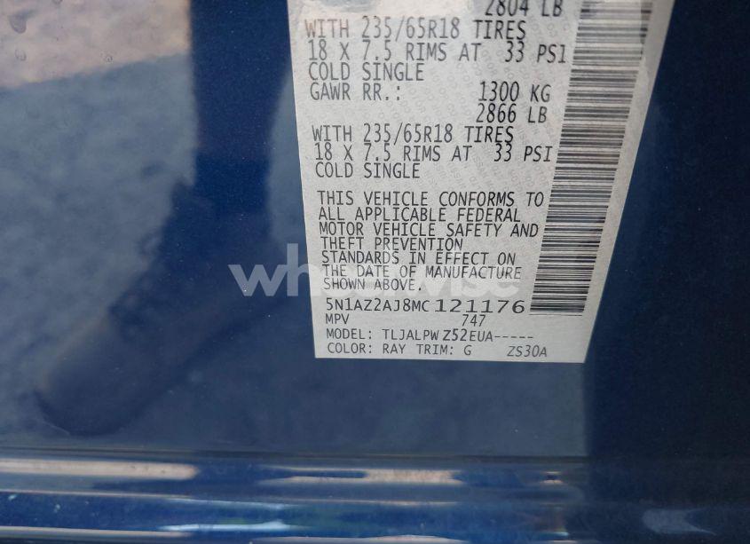 Photo 9 of 2021 Nissan Murano S FWD (VIN 5N1AZ2AJ8MC121176)