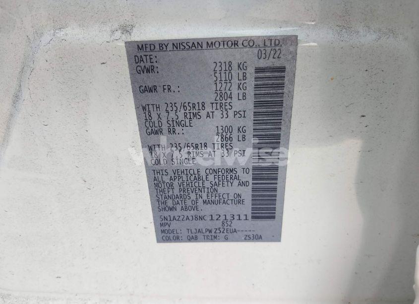 Photo 9 of 2022 Nissan Murano S FWD (VIN 5N1AZ2AJ8NC121311)