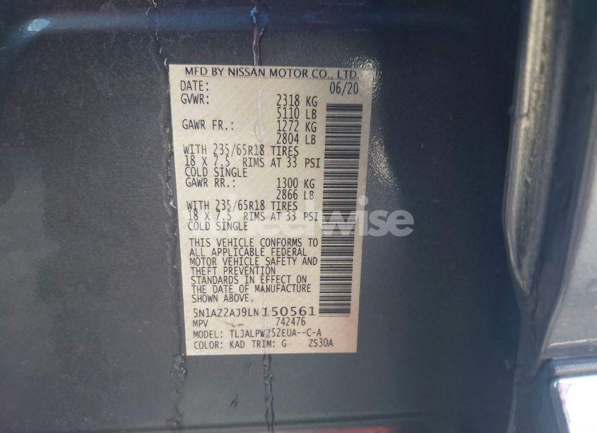 Photo 9 of 2020 Nissan Murano S FWD (VIN 5N1AZ2AJ9LN150561)