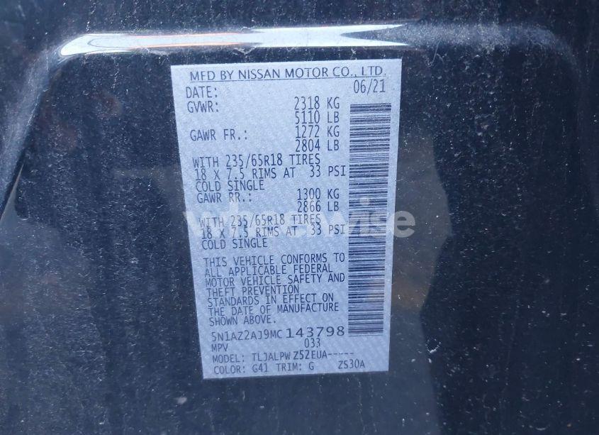 Photo 9 of 2021 Nissan Murano S FWD (VIN 5N1AZ2AJ9MC143798)