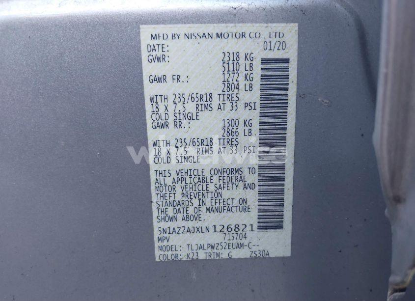 Photo 9 of 2020 Nissan Murano S FWD (VIN 5N1AZ2AJXLN126821)