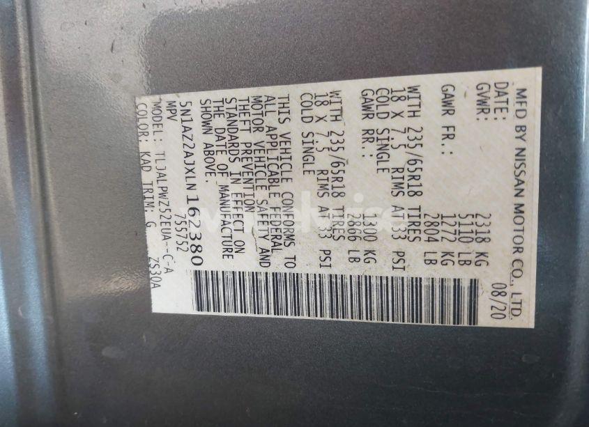 Photo 9 of 2020 Nissan Murano S FWD (VIN 5N1AZ2AJXLN162380)