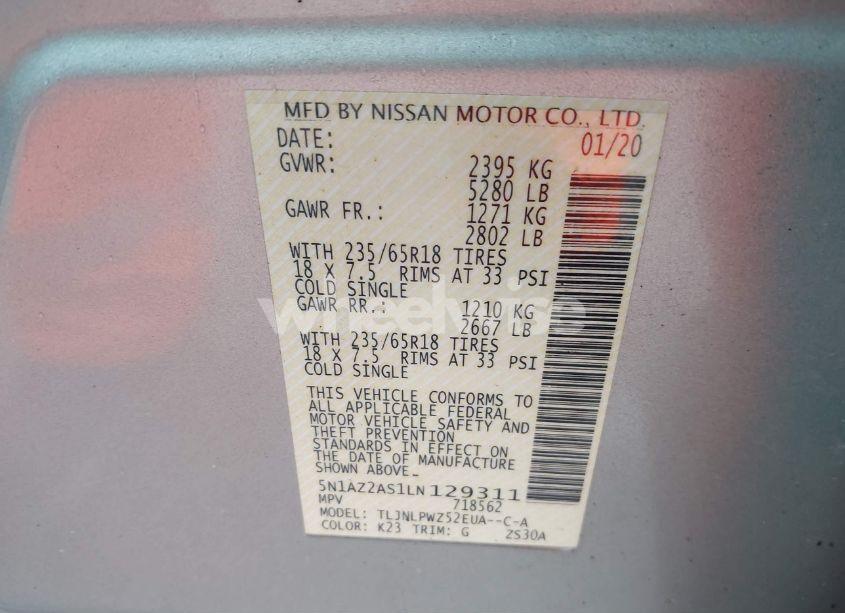 Photo 9 of 2020 Nissan Murano S INTELLIGENT AWD (VIN 5N1AZ2AS1LN129311)