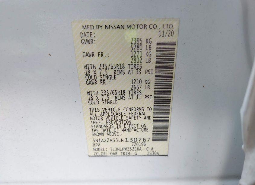 Photo 9 of 2020 Nissan Murano S INTELLIGENT AWD (VIN 5N1AZ2AS5LN130767)