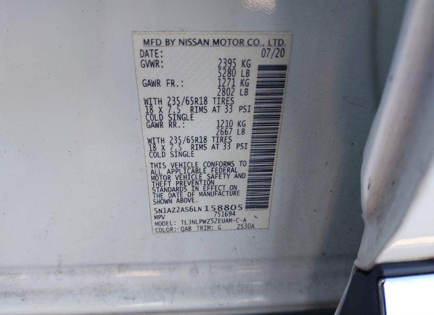 Photo 9 of 2020 Nissan Murano S INTELLIGENT AWD (VIN 5N1AZ2AS6LN158805)