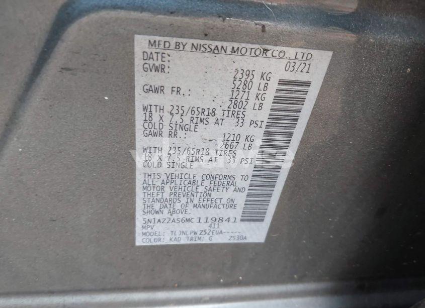 Photo 9 of 2021 Nissan Murano S INTELLIGENT AWD (VIN 5N1AZ2AS6MC119841)