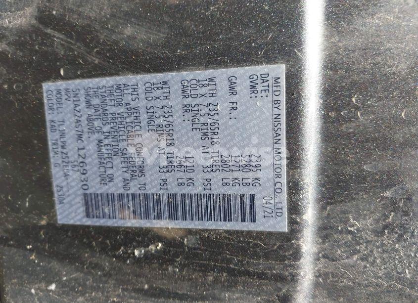 Photo 9 of 2021 Nissan Murano S INTELLIGENT AWD (VIN 5N1AZ2AS7MC126930)