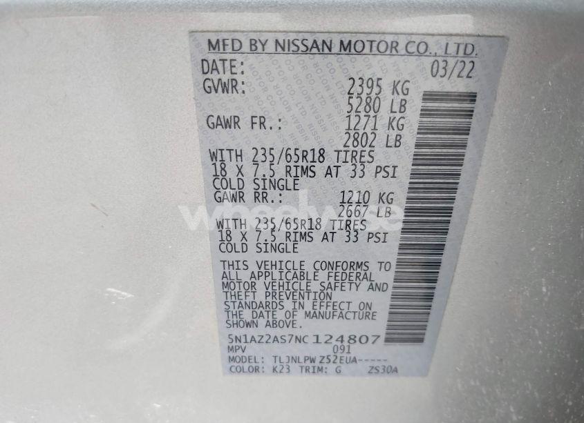 Photo 9 of 2022 Nissan Murano S INTELLIGENT AWD (VIN 5N1AZ2AS7NC124807)