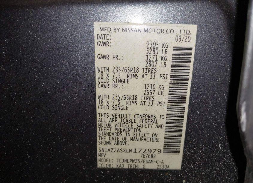 Photo 9 of 2020 Nissan Murano S INTELLIGENT AWD (VIN 5N1AZ2ASXLN172979)