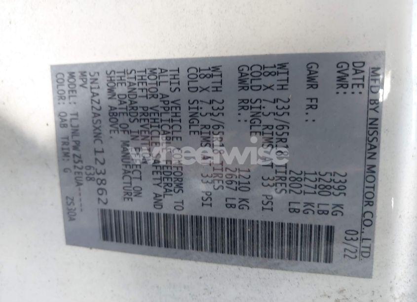 Photo 9 of 2022 Nissan Murano S INTELLIGENT AWD (VIN 5N1AZ2ASXNC123862)