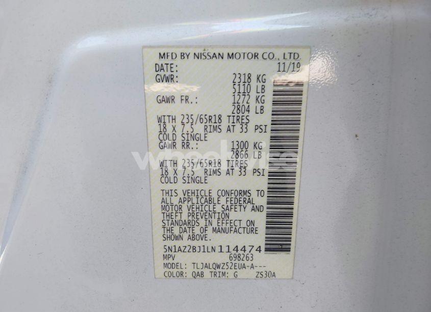 Photo 9 of 2020 Nissan Murano SV FWD (VIN 5N1AZ2BJ1LN114474)